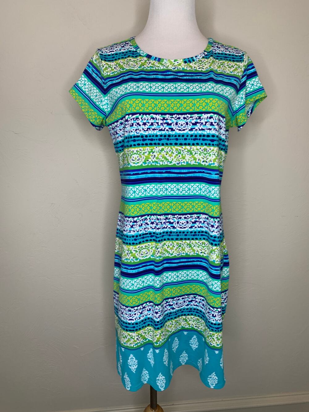 Lands' End Blue Green Turquoise Stretch Swim Dress Sz Small 6 - 8